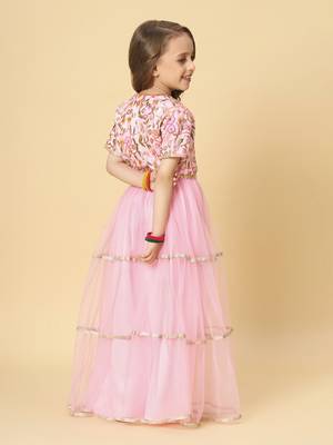 Pink two piece party wear lehenga choli set 3