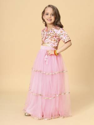 Pink two piece party wear lehenga choli set 4