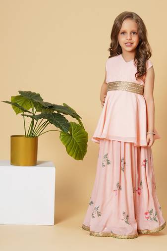 Pink three piece party wear lehnga top set