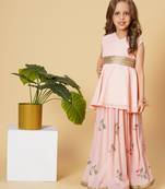 Pink three piece party wear lehnga top set