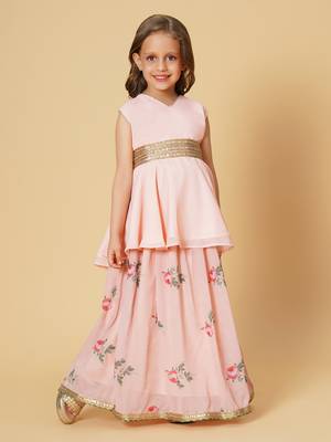 Pink three piece party wear lehnga top set 2