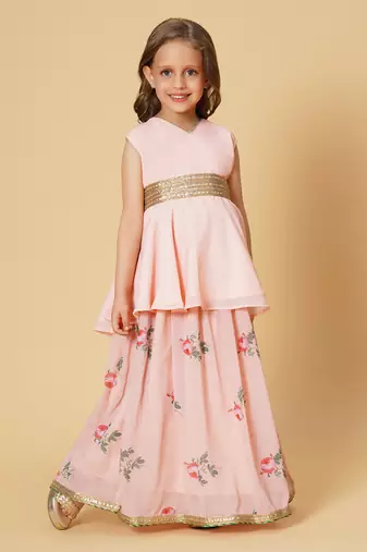 Pink three piece party wear lehnga top set