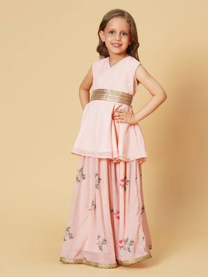 Pink three piece party wear lehnga top set 3