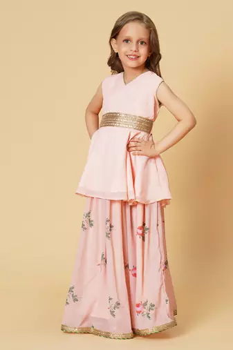 Pink three piece party wear lehnga top set