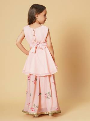 Pink three piece party wear lehnga top set 4
