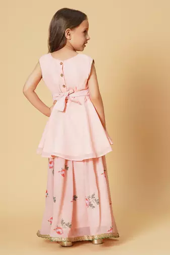 Pink three piece party wear lehnga top set