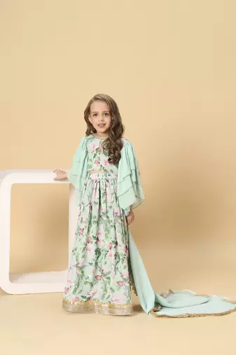 Blue three piece party wear lehanga top set