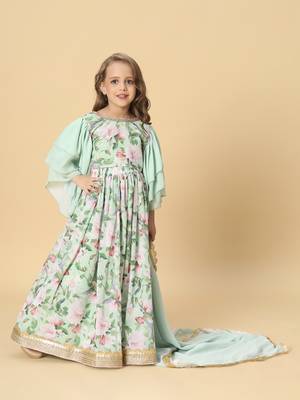 Blue three piece party wear lehanga top set 1