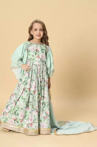 Blue three piece party wear lehanga top set