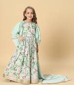 Blue three piece party wear lehanga top set