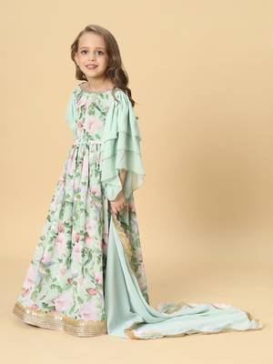 Blue three piece party wear lehanga top set 3