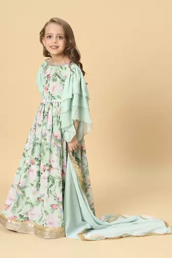 Blue three piece party wear lehanga top set