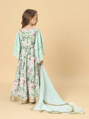 Blue three piece party wear lehanga top set 4