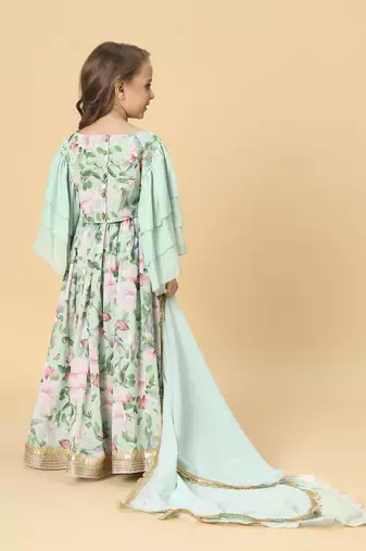 Blue three piece party wear lehanga top set
