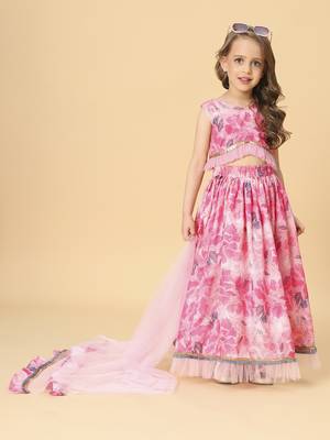 Pink three piece party wear lehnga top set 1