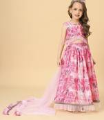 Pink three piece party wear lehnga top set