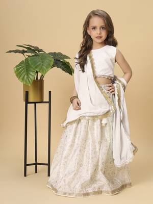 Three piece off-white party wear lehanga top set 1