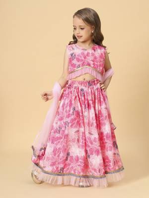 Pink three piece party wear lehnga top set 2