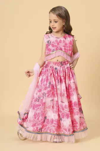 Pink three piece party wear lehnga top set