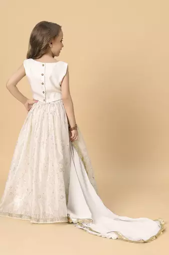 Three piece off-white party wear lehanga top set