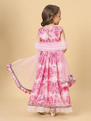 Pink three piece party wear lehnga top set 3