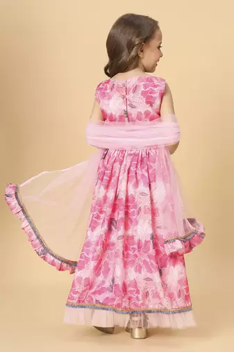 Pink three piece party wear lehnga top set
