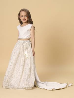 Three piece off-white party wear lehanga top set 4