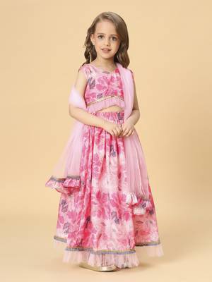 Pink three piece party wear lehnga top set 4