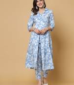 Blue printed cotton kurta set