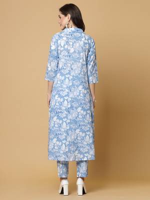 Blue printed cotton kurta set 2
