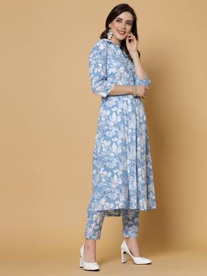 Blue printed cotton kurta set 4