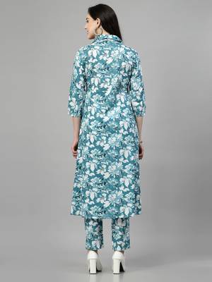 Seagreen printed cotton kurta set 2