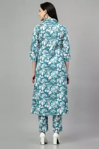 Seagreen printed cotton kurta set