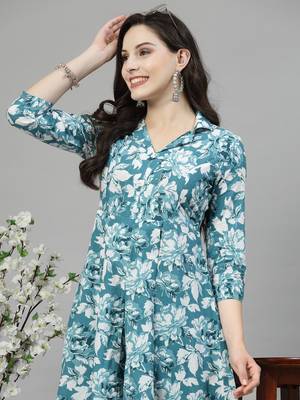 Seagreen printed cotton kurta set 3