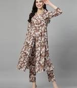 Coffee printed cotton kurta set