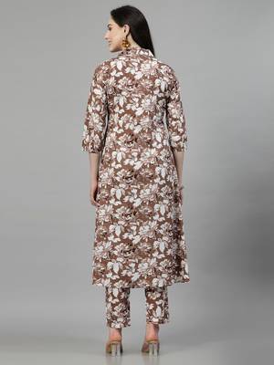 Coffee printed cotton kurta set 2