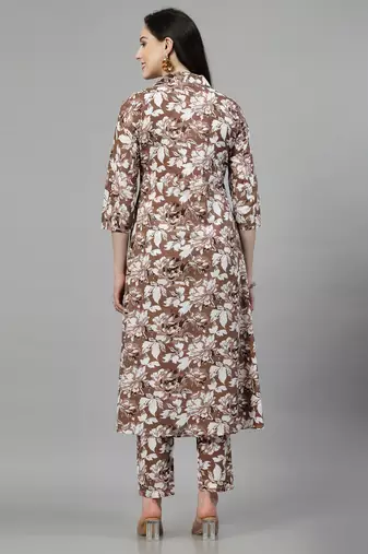 Coffee printed cotton kurta set