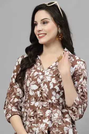 Coffee printed cotton kurta set