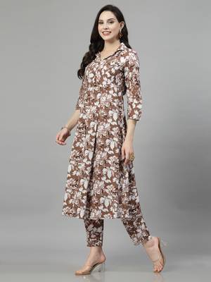 Coffee printed cotton kurta set 4