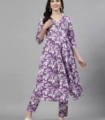 Purple printed cotton kurta set