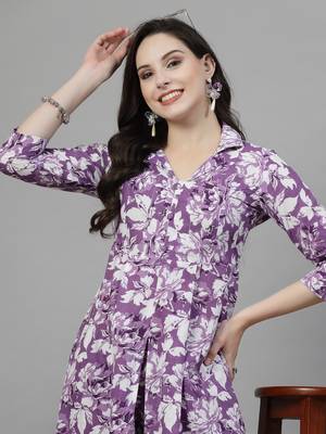 Purple printed cotton kurta set 3