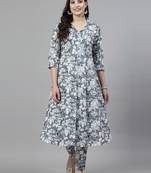 Grey printed cotton kurta set