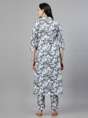 Grey printed cotton kurta set 2