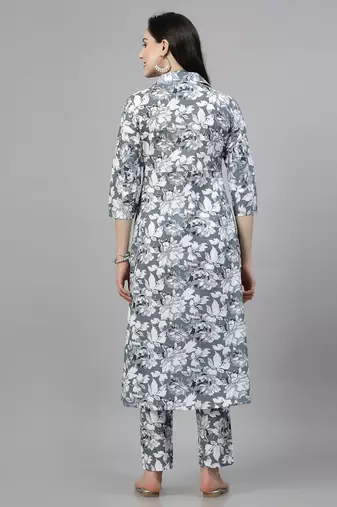 Grey printed cotton kurta set