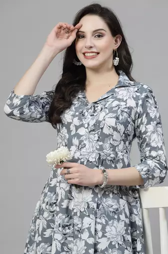 Grey printed cotton kurta set