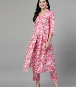 Pink printed cotton kurta set