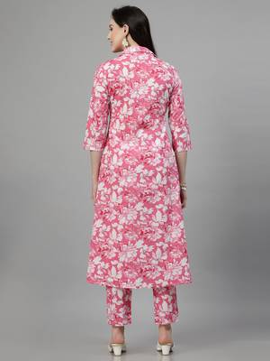 Pink printed cotton kurta set 2
