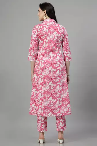 Pink printed cotton kurta set