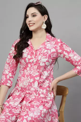 Pink printed cotton kurta set