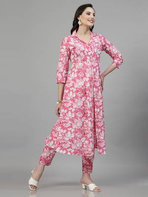 Pink printed cotton kurta set 4